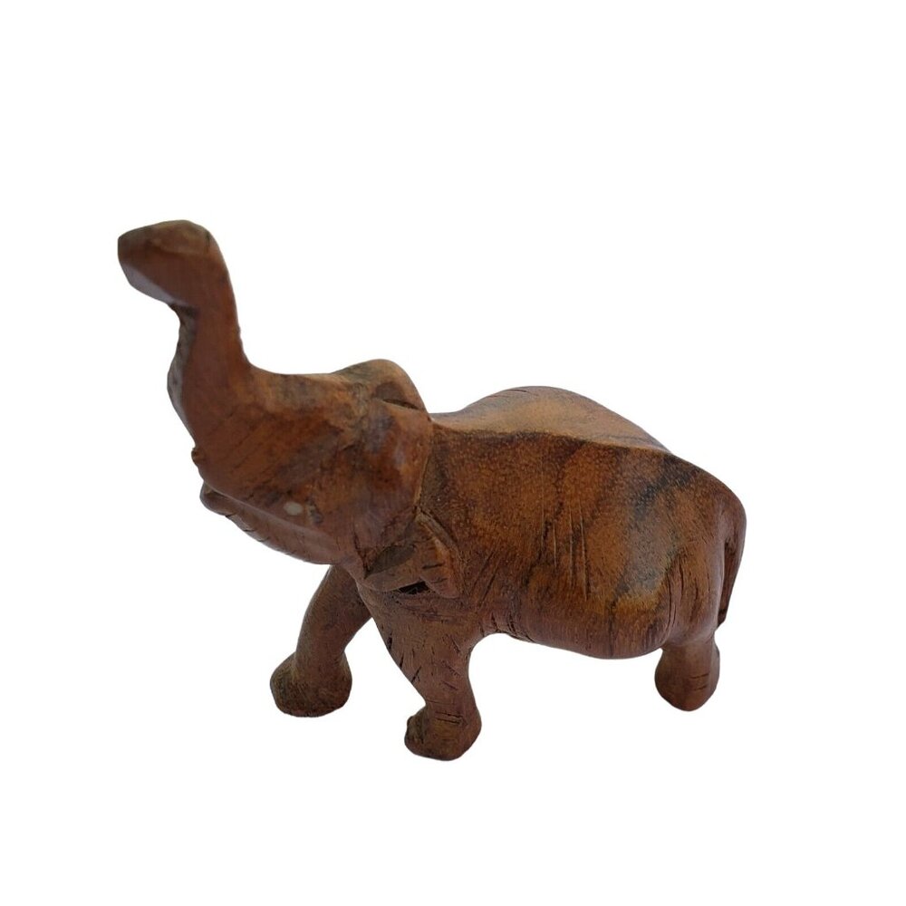 Vintage Hand Carved Small Wooden Elephant Figurine 4" x 3"  Missing Tusks